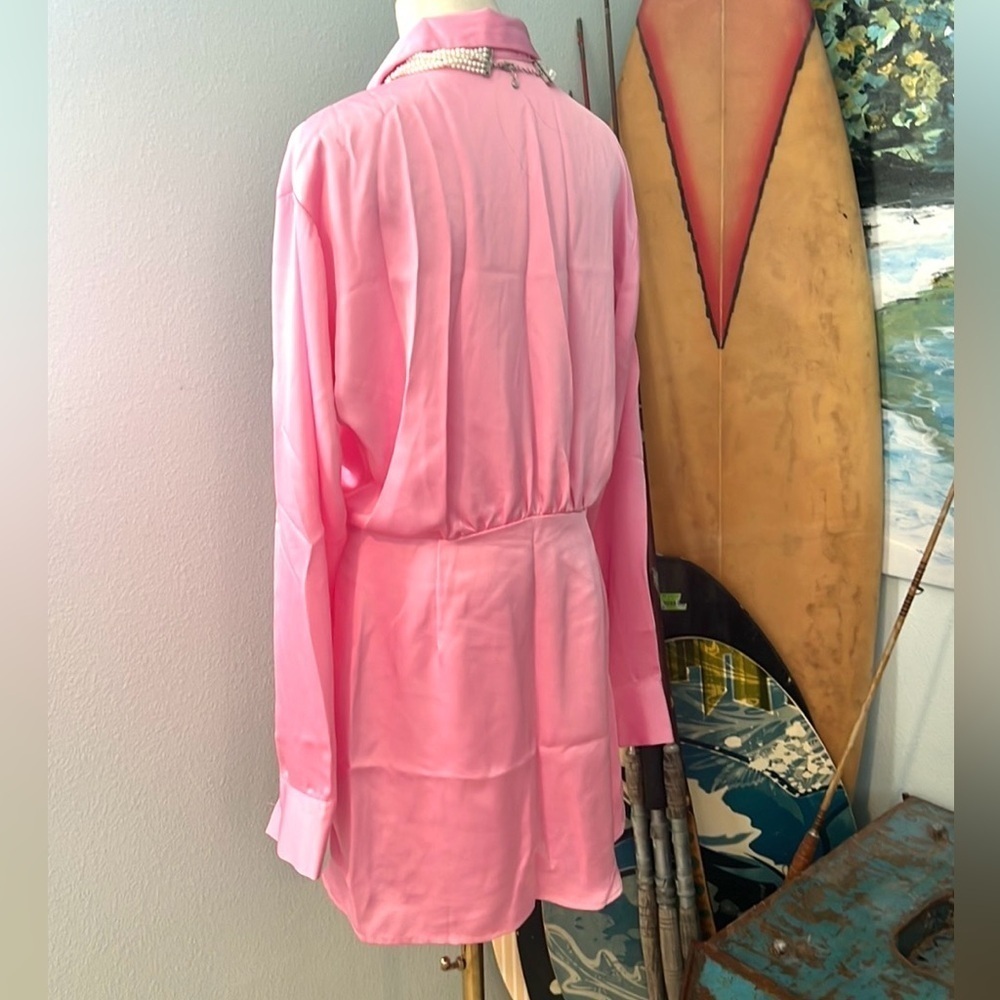 Pink Ripple,Vibrant,Stunner Pink Cross Chest Dress,SideZipper,Grand Lapel,Size M - Picture 3 of 12
